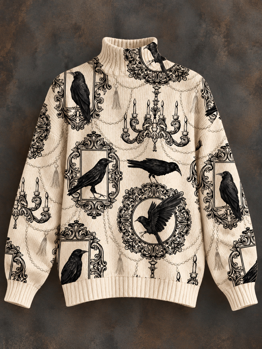 Women’s Fall Winter Vintage Art Turtleneck Knit Sweater