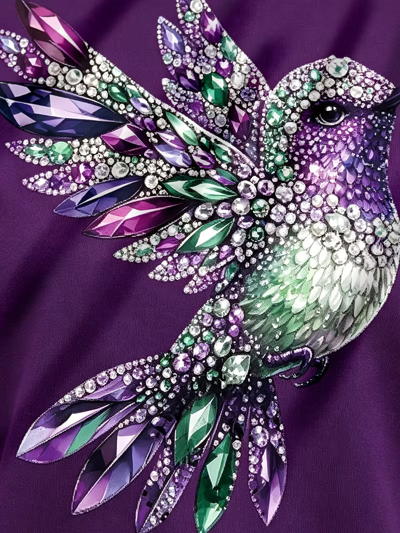 Light Luxury Diamond Hummingbird Print Short-sleeve T-shirt
