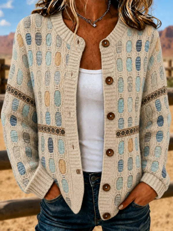 Western Style Floral Art Print Long Sleeve Cardigan