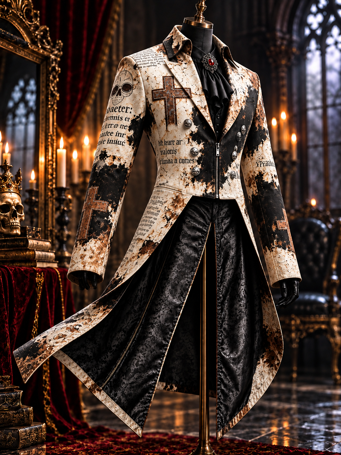 Men's Gothic Punk Art Print Swallow-Tailed Coat