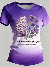 Women's Alzheimer's Awareness Print Casual Crewneck Top