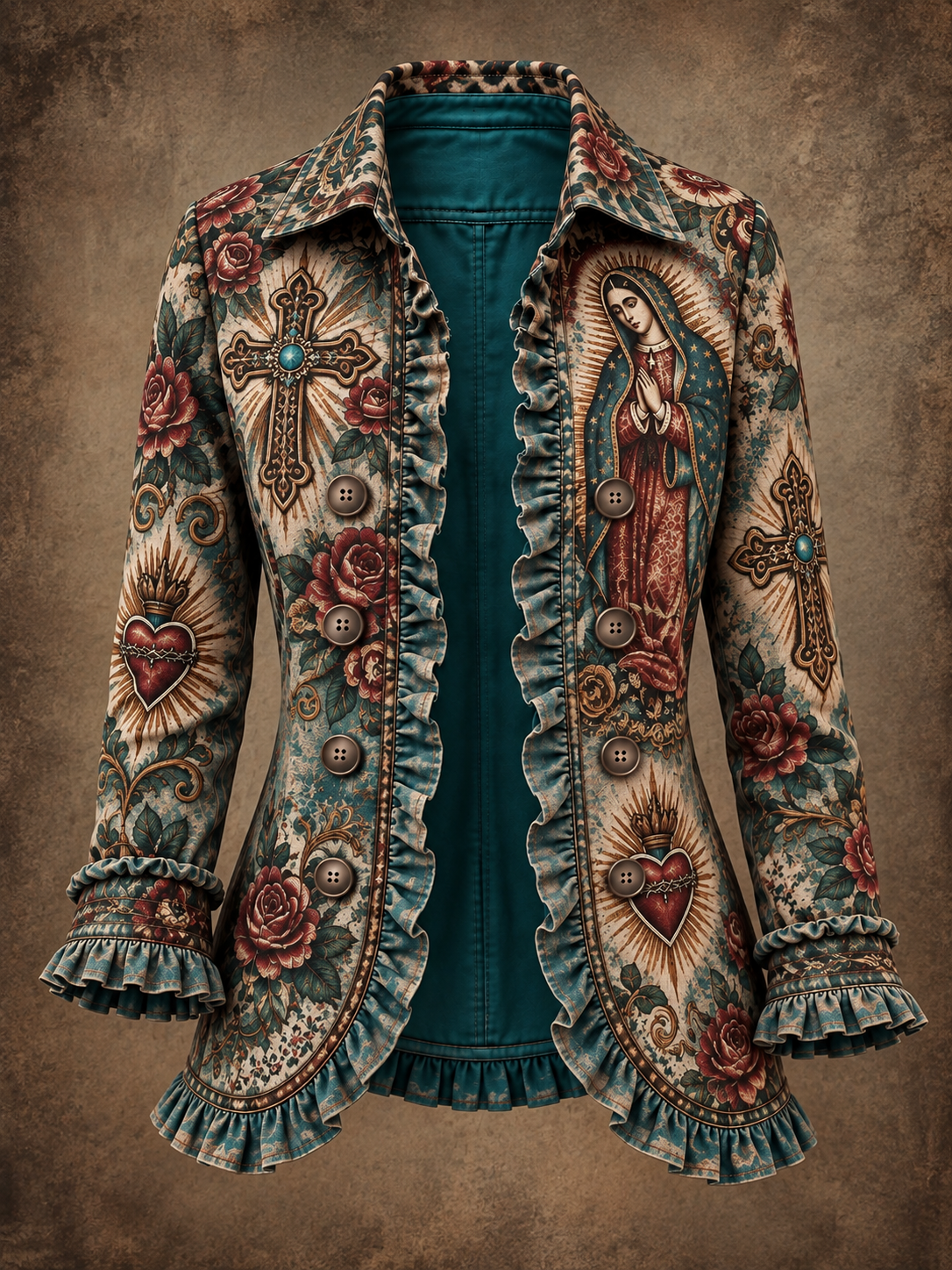 Women's Faith Art Print Casual Ruffled Shirt Jacket