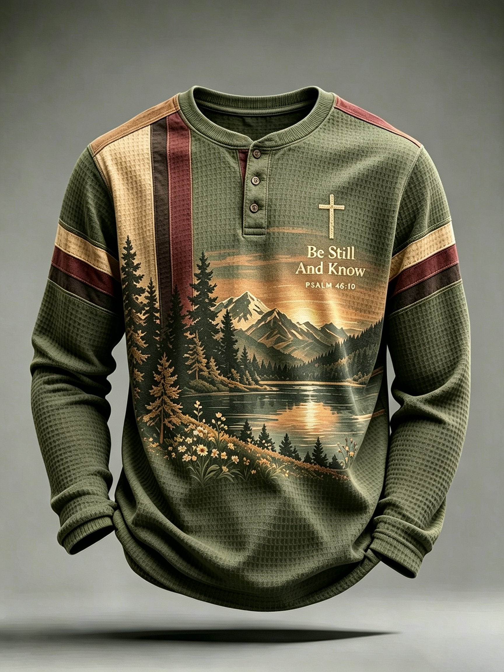 Men's Be Still And Know Psalm 46:10 Printed Waffle-Knit Top