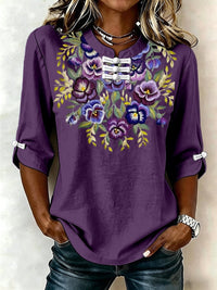 Women's Casual Retro Purple Artistic Frog-button Shirt