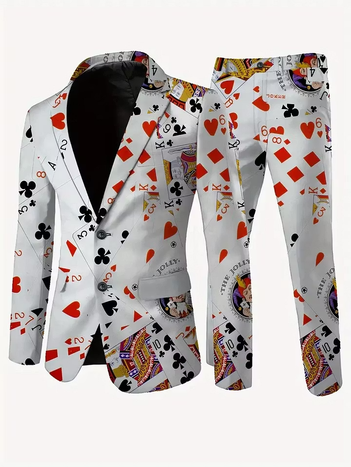 Men's Poker Card Art Print Casual Suits