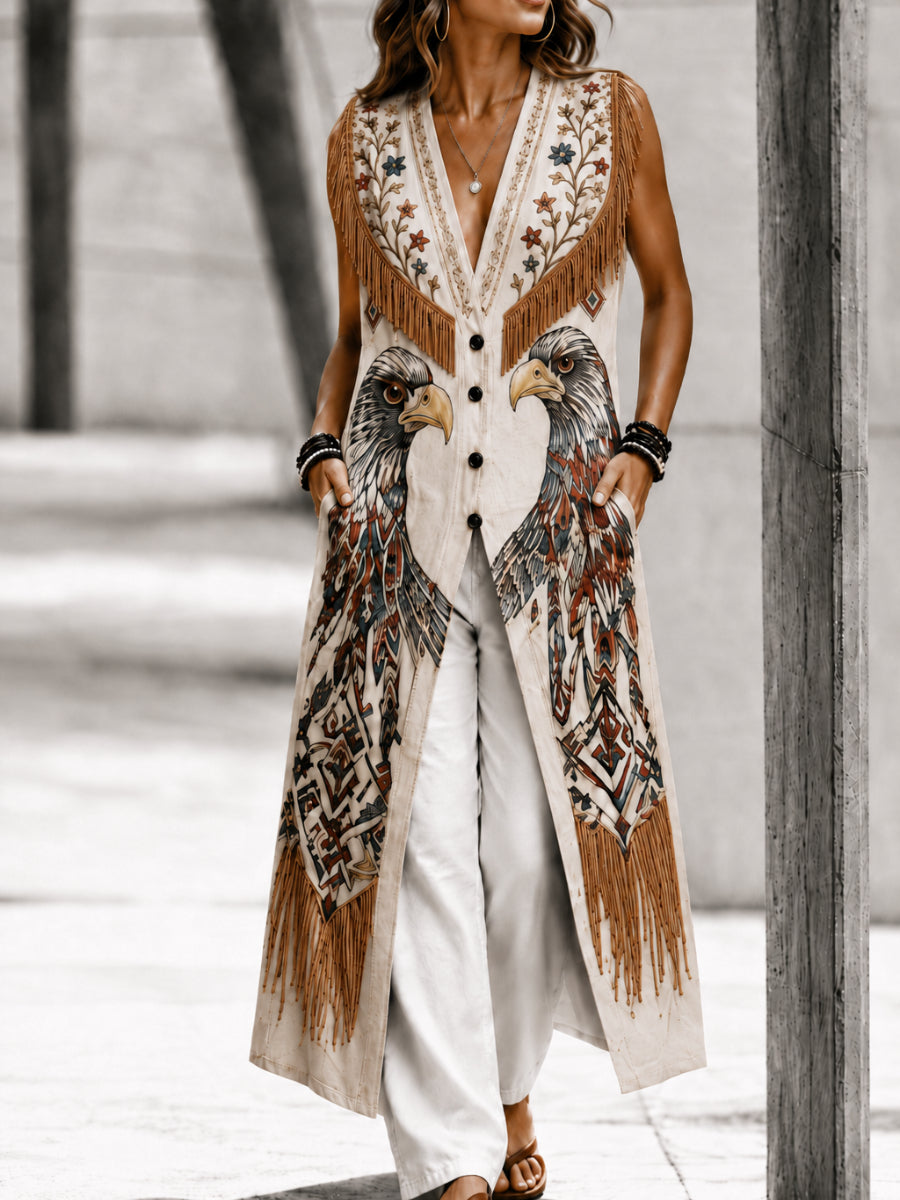 Casual Sleeveless American Style Fringe Button Shirt