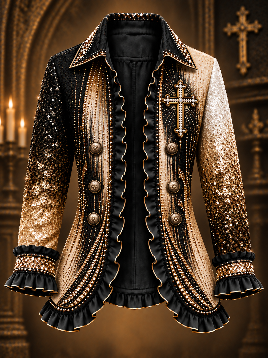 Women's Faith Art Print Casual Ruffled Shirt Jacket