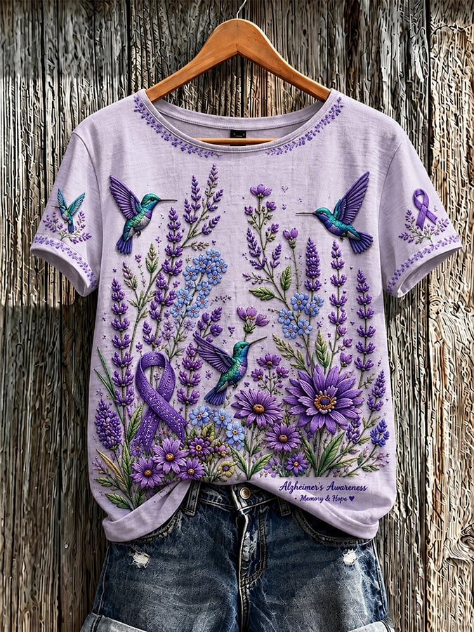 Women's Casual Alzheimer's Awareness Print Short-Sleeve Top