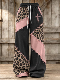Women'S Retro Leopard Print Cross Print Pants With Patchwork Design