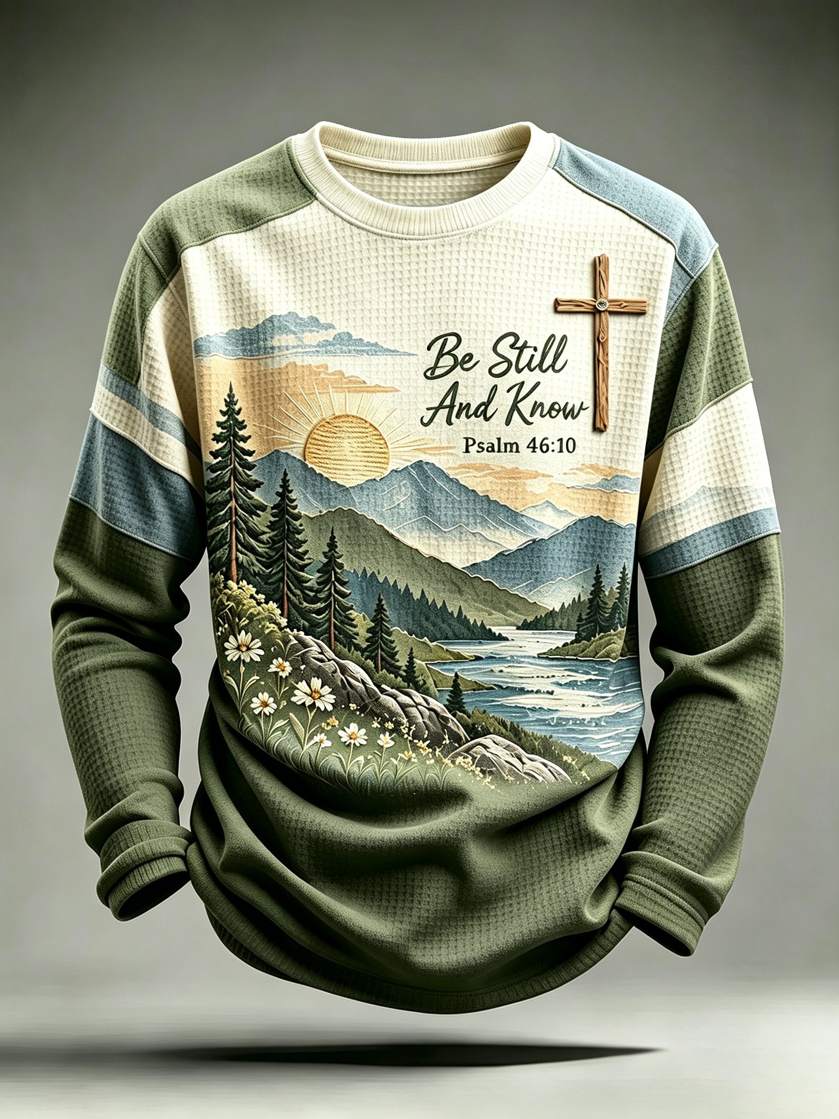 Men's Be Still And Know Psalm 46:10 Printed Waffle-Knit Top