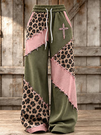 Women'S Retro Leopard Print Cross Print Pants With Patchwork Design