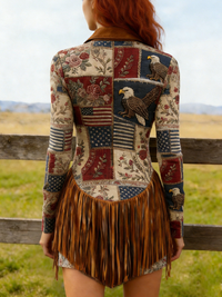 Vintage Patchwork Floral Eagle Flag Tassel Western Dress