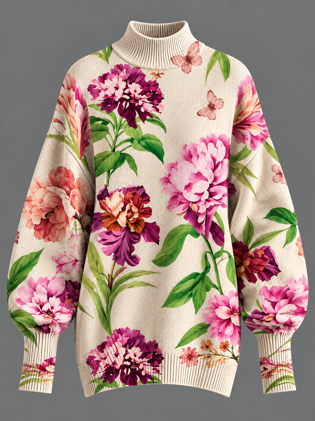Women’s Fall Winter Vintage Art Lantern Sleeve Knit Sweater