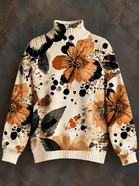 Women’s Fall Winter Vintage Art Turtleneck Knit Sweater