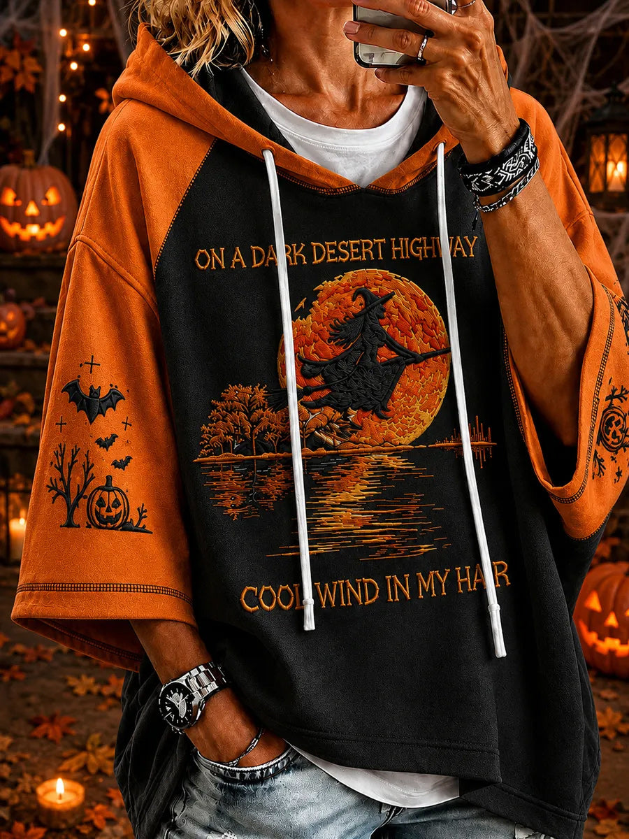 Retro Style Art Printed Casual Short Sleeve Hooded Drawstring Loose Top