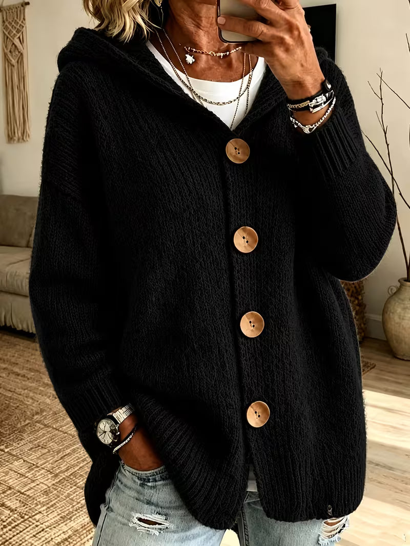 Solid Color Casual Long Sleeve Button Hooded Coat