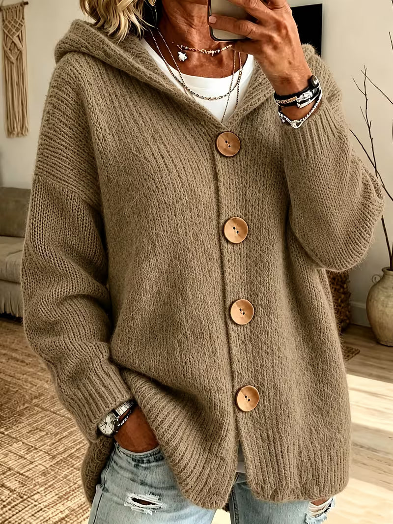 Solid Color Casual Long Sleeve Button Hooded Coat