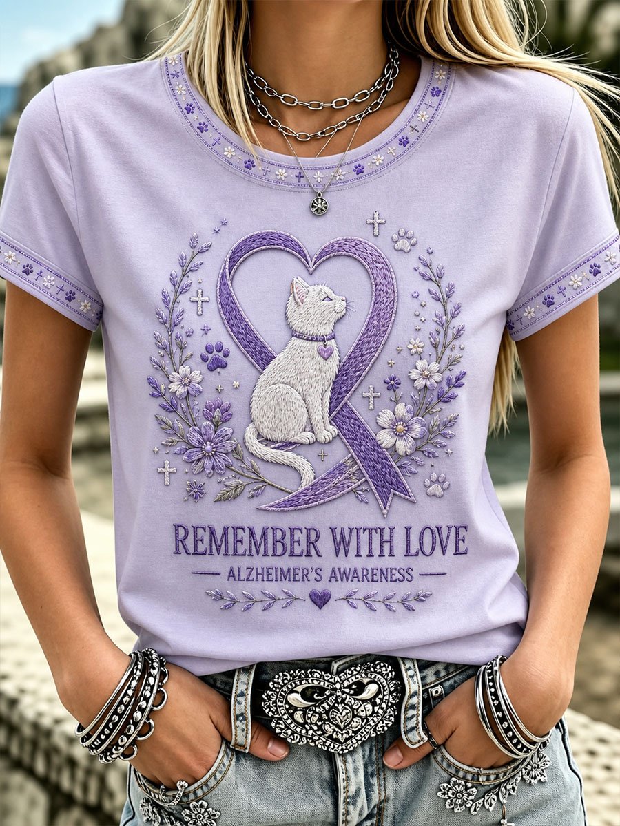 Women's Alzheimer's Awareness Floral Cat & Faith Crewneck Top
