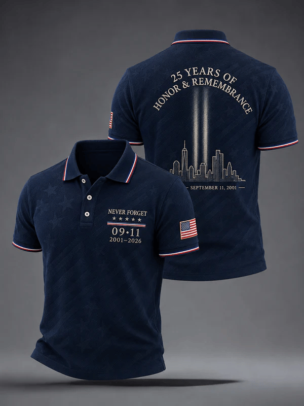 Men's 9.11 Never Forget Print Casual Polo Shirt