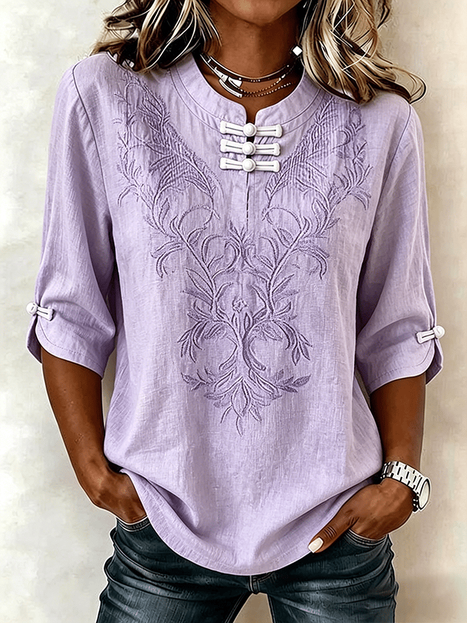 Women's Retro Purple Artistic Cotton Linen Shirt