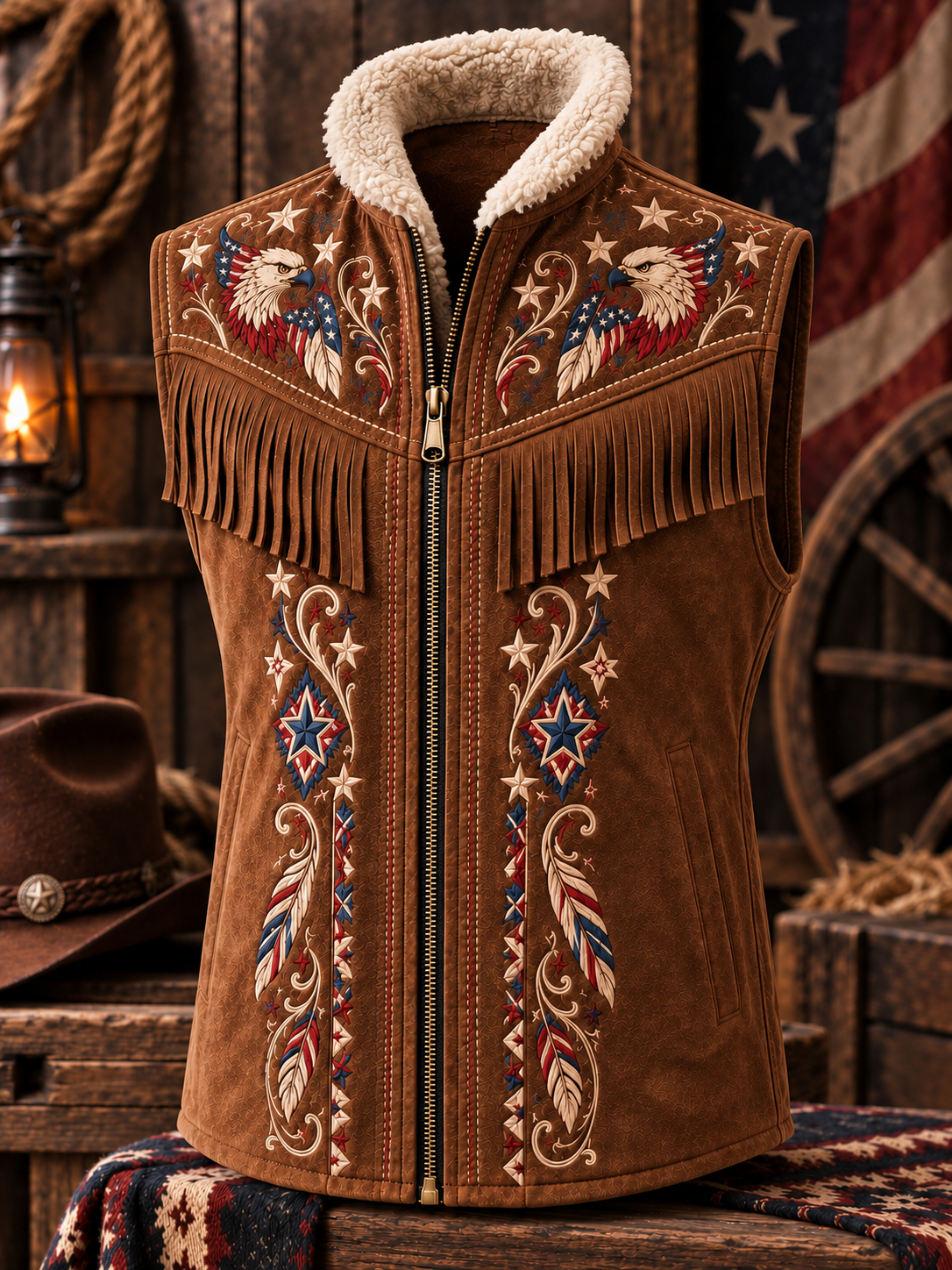 Men's Western Art Fur Collar Long Sleeve Sweatshirt