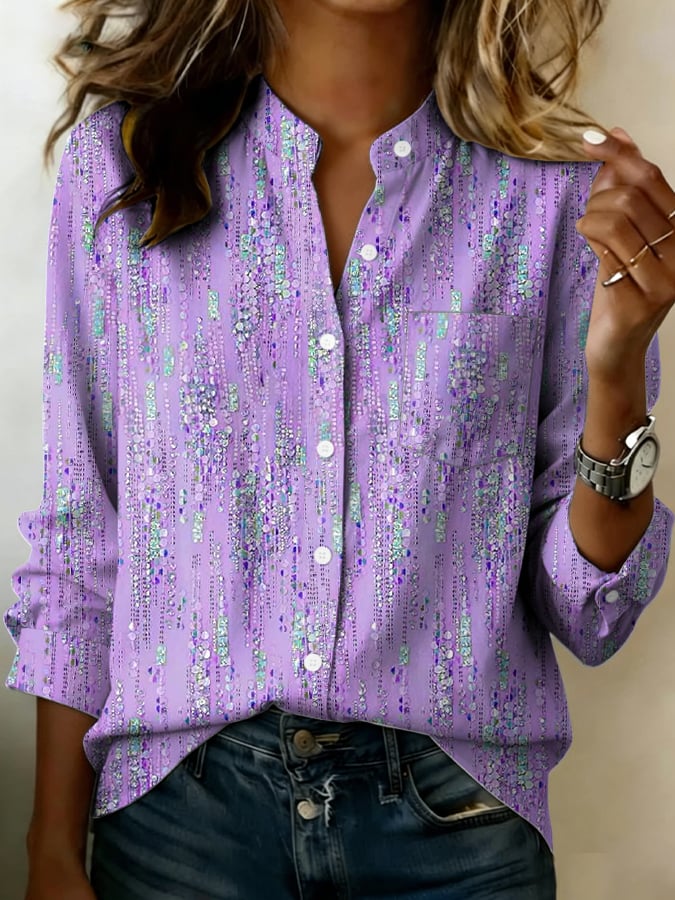 Women's Purple Floral Art Print Shirt