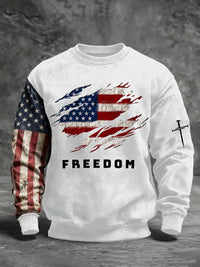 Men's Freedom American Flag Print Retro Casual Long Sleeves Sweatshirt