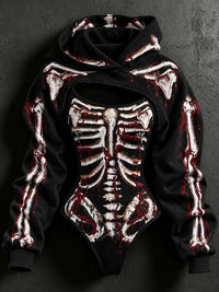 Women's Halloween Blood Stain And Skeleton Print Hoodie Two-piece Set