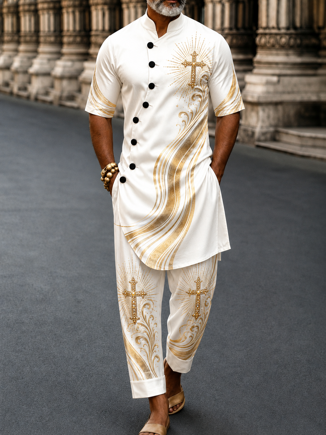 Men's Faith Art Casual Vacation Cotton Shirt Set