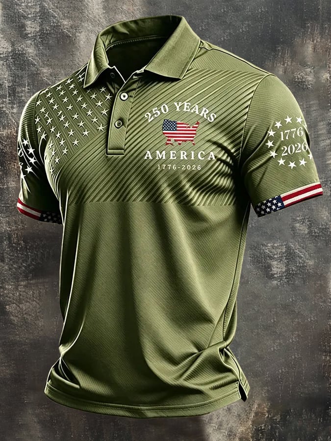Men's Retro 250th America Anniversary Short-Sleeve Polo Shirt
