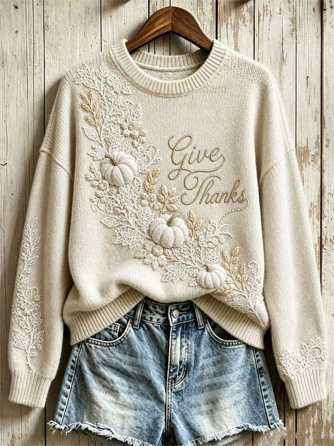 Women's Thanksgiving Art Knit Long Sleeve Sweater
