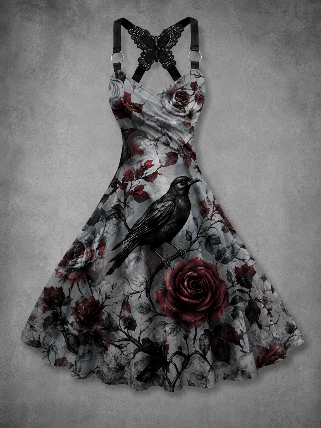 Gothic Art Printed Vintage V-Neck Sleeveless Midi Dress