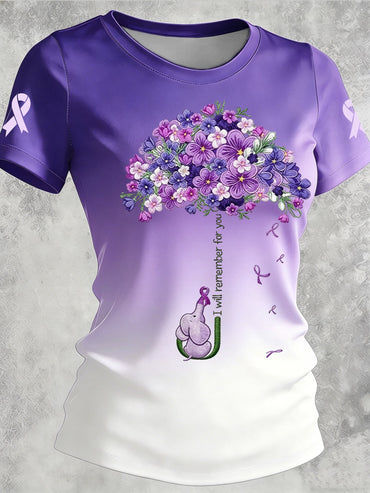 Women's Alzheimer's Awareness Print Casual Crewneck Top
