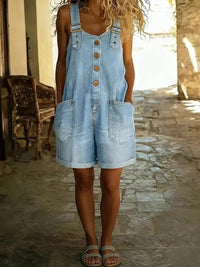 Women's Casual Denim Jumpsuit With Adjustable Buckle