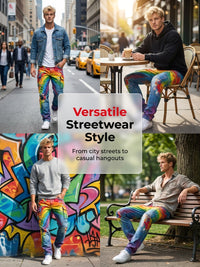 Men's Retro Rainbow Pattern Printed Casual Work Pants