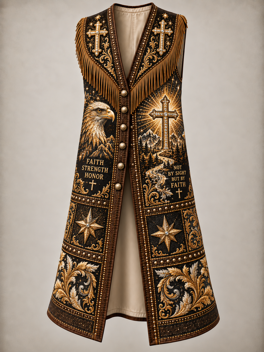 Western Style Faith Art Vintage Sleeveless Fringe Cowboy Jacket