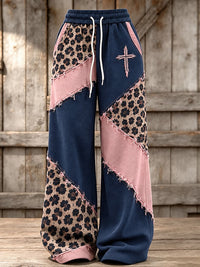 Women'S Retro Leopard Print Cross Print Pants With Patchwork Design