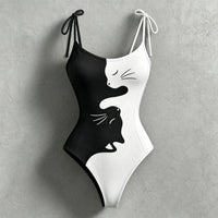 Women's Retro Halloween Color Block Cat Print Hoodie Two-piece Set