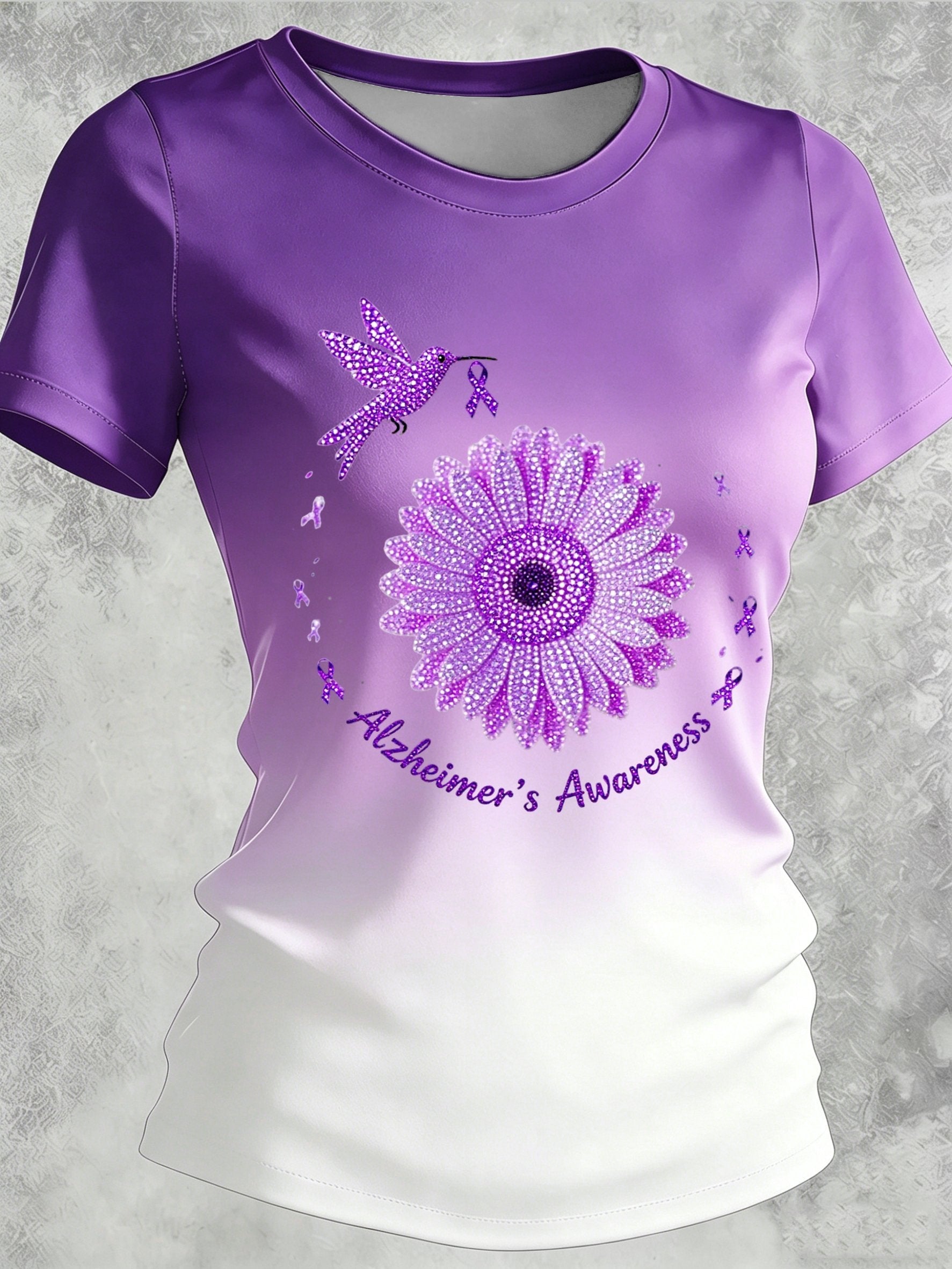 Women's Alzheimer's Awareness Print Casual Crewneck Top