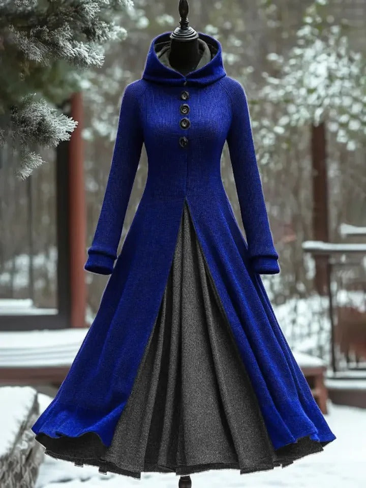 Vintage Art Print Long Sleeve Maxi Dress Hooded Dress