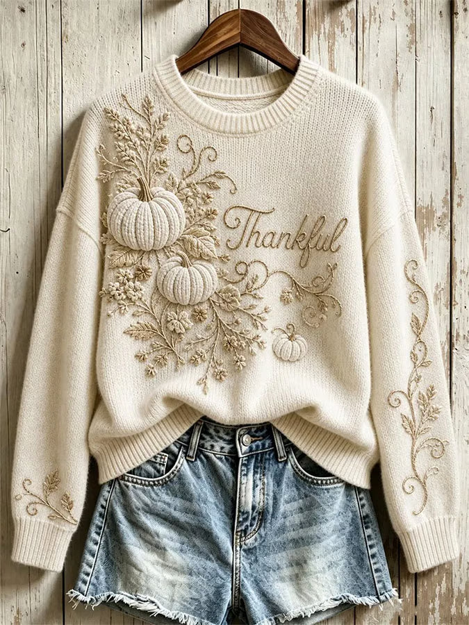 Women's Thanksgiving Art Knit Long Sleeve Sweater