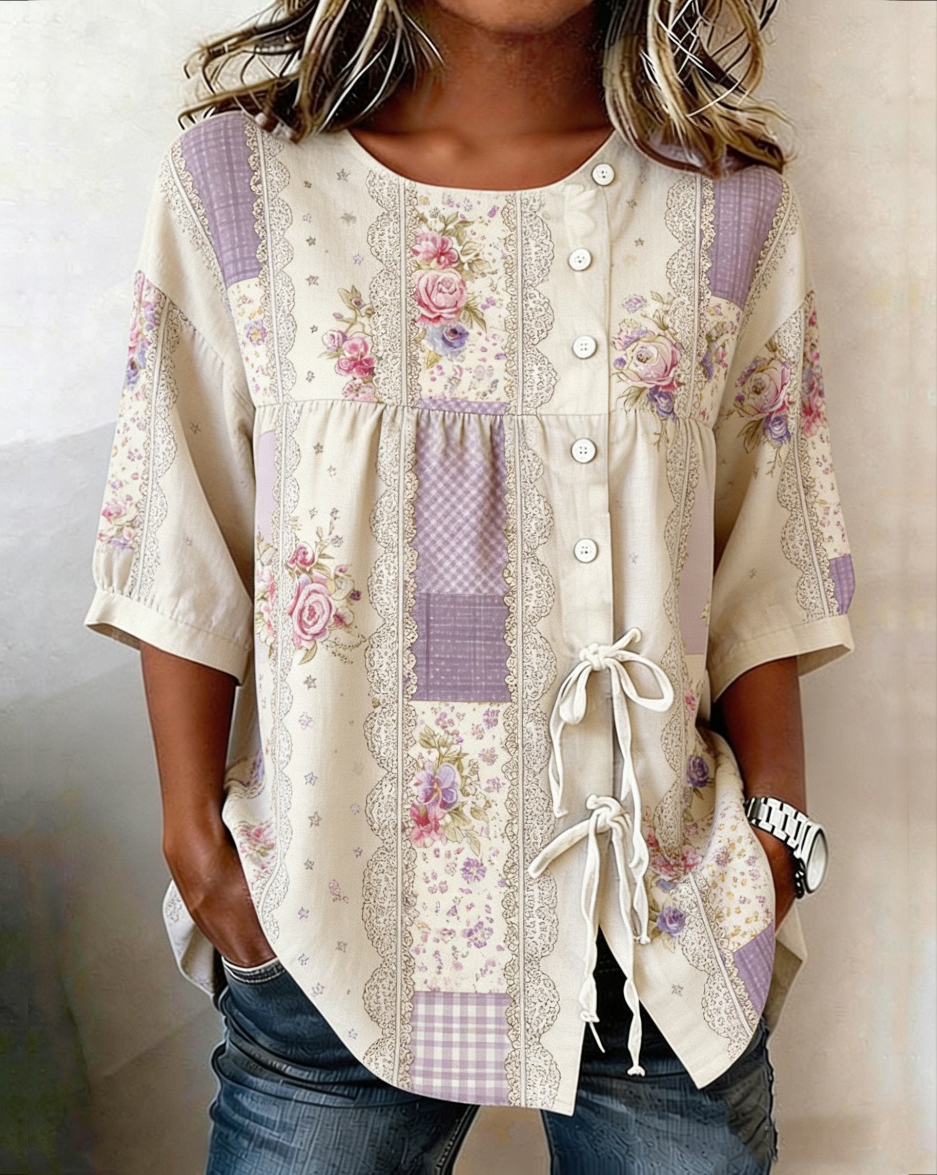 Women's Retro Faith Floral Print Top