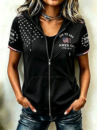 Women'S Casual Flag Summer Short Sleeved Hooded Top