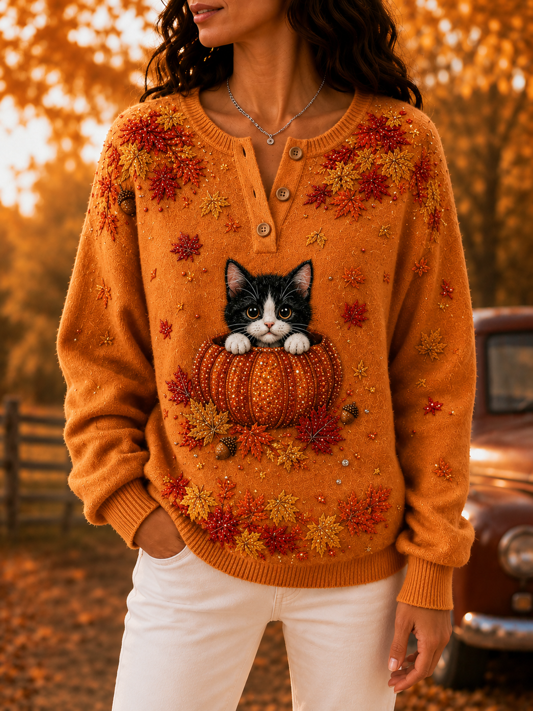 Women's Autumn Animal Print Knit Sweater