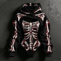 Women's Halloween Blood Stain And Skeleton Print Hoodie Two-piece Set
