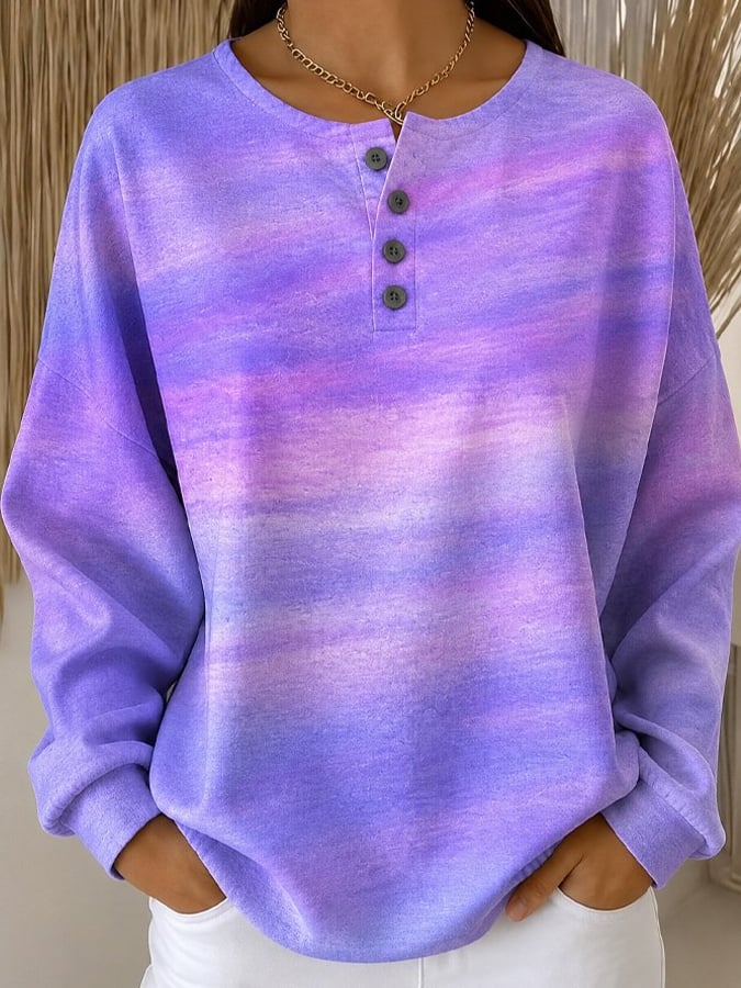 Women's Casual Crew-Neck Ombré Print Pullover Sweatshirt