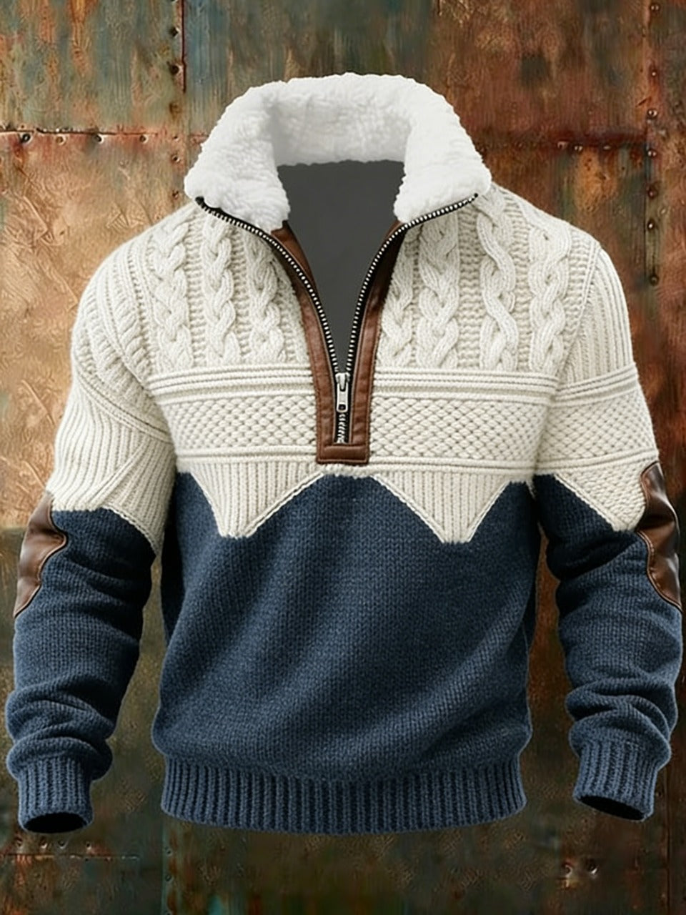 Men's Casual Fashion Zipper Fur Collar Long Sleeve Sweatshirt