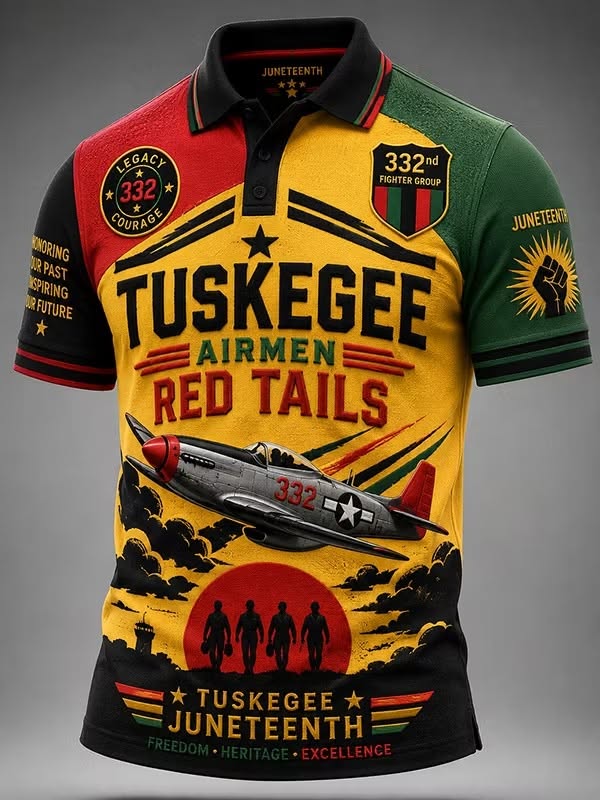 Men's Retro Red Tails Tuskegee Airmen Aircraft Print Polo Shirt