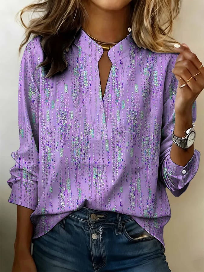 Women's Purple Floral Art Print Shirt