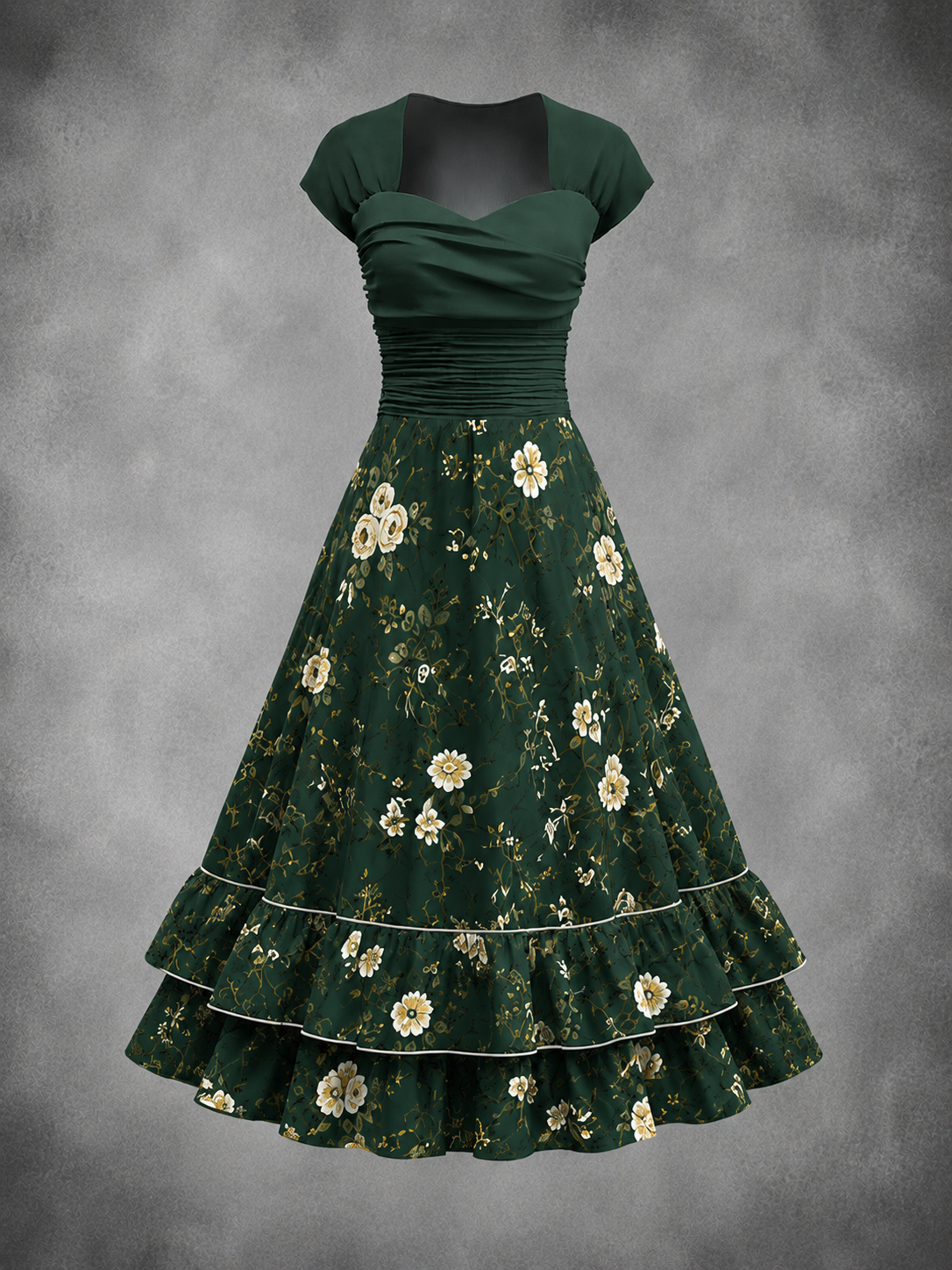 Floral Art Print Vintage Short Sleeve Midi Dress